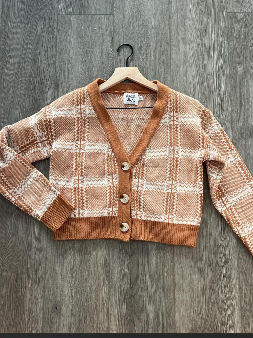 Princess Polly coral & White Plaid Cropped Button Cardigan